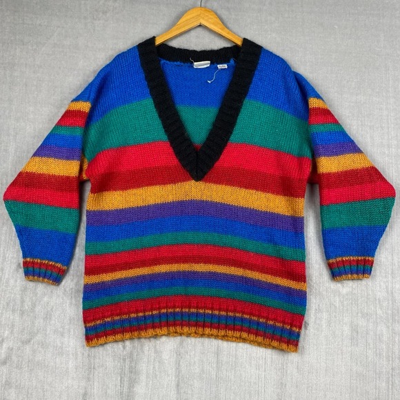 Vtg 80s 90s Womens Sweater Large Mohair Blend Rainbow...
